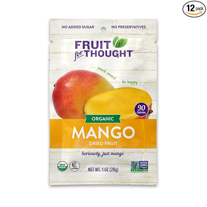 Fruit for Thought Organic Dried Mango | Dried Fruit Snack Packs Ideal for the Family | No Sugar