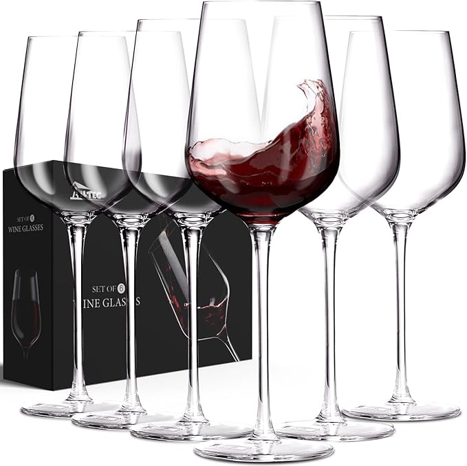 Wine Glasses Set of 6, Crystal Glass with Stem for Drinking Red/White/Cabernet Wine as Gifts Sets