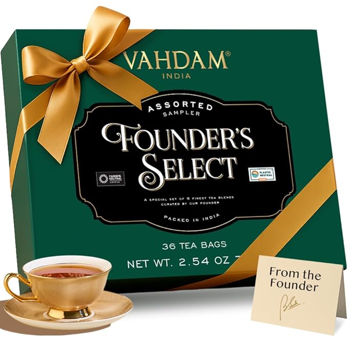VAHDAM, Assorted Tea Gift Set (6 Varieties, 36 Tea Bags) - Variety Pack - Black, Green, Chai and