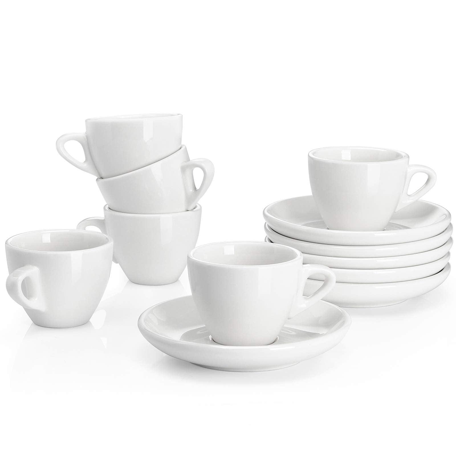 Sweese Porcelain Cup & Saucer Set – Set of 6, 2 oz, White