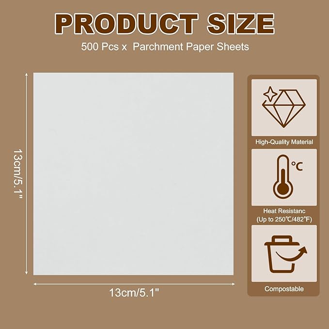 uxcell 500 Pcs Unbleached Parchment Paper Baking Sheets Squares, 5.1 Inch Hamburger Patty Paper