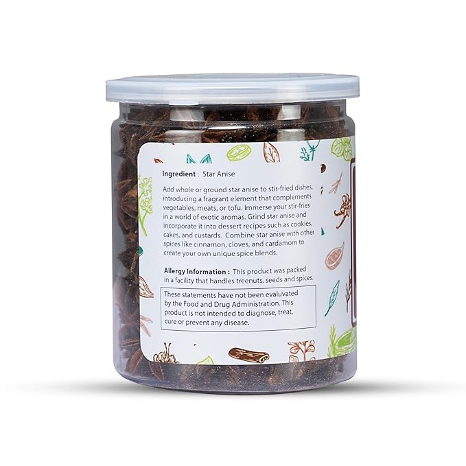 Star Anise Whole 4 oz, Perfect for Baking and Tea, Premium Dried Star Anise Pods, Aromatic, Fresh