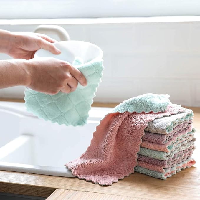 kimteny 12 Pack Kitchen Cloth Dish Towels, Premium Dishcloths, Super Absorbent Coral Velvet