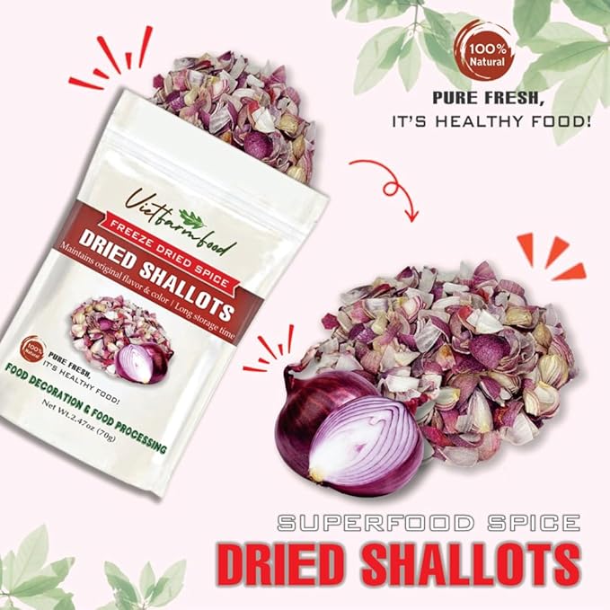 DRIED SHALLOTS (PURPLE ONION) 2.47 Oz (70g) VIETFARMFOOD: Pure, natural freeze-dried spice made