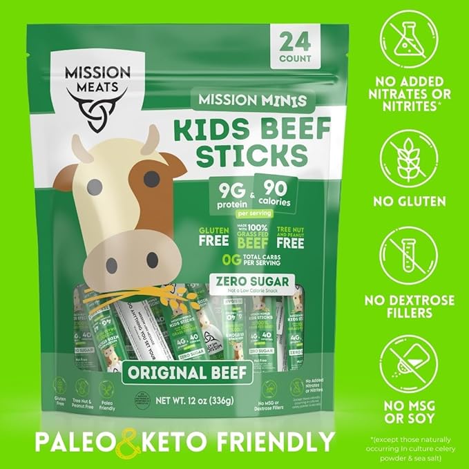 Mission Meats Kids Beef Sticks – 100% Grass Fed & Pasture Raised, Healthy Snacks for Kids and