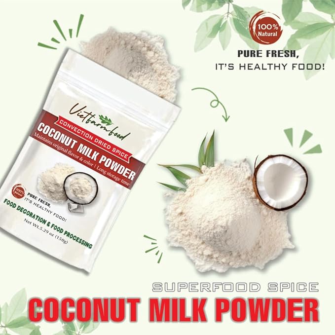 COCONUT MILK POWDER 5.29 Oz (150g) VIETFARMFOOD: Pure, natural freeze-dried spice made from real