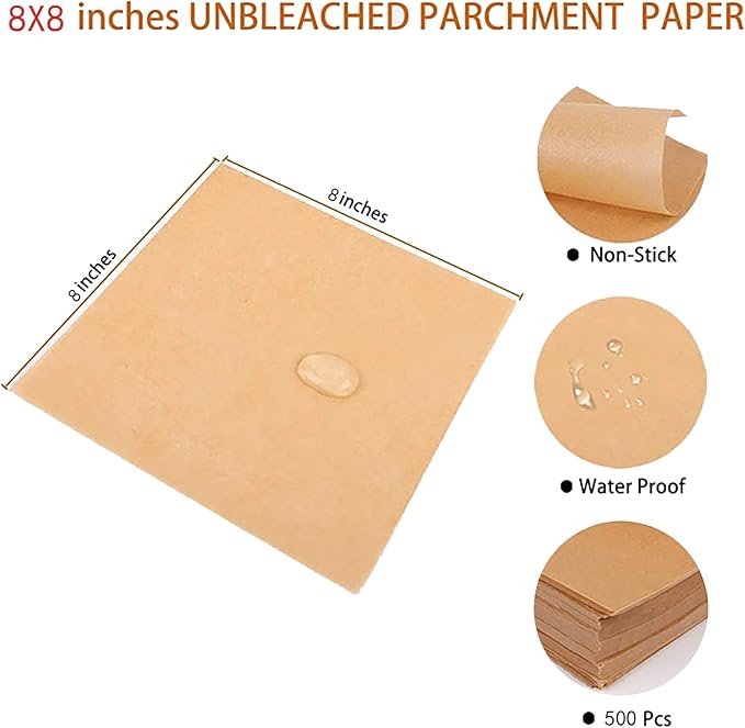500 PCS 8x8 Inch Precut Parchment Paper Squares for Baking Cookies, Unbleached Nonstick Wax Paper