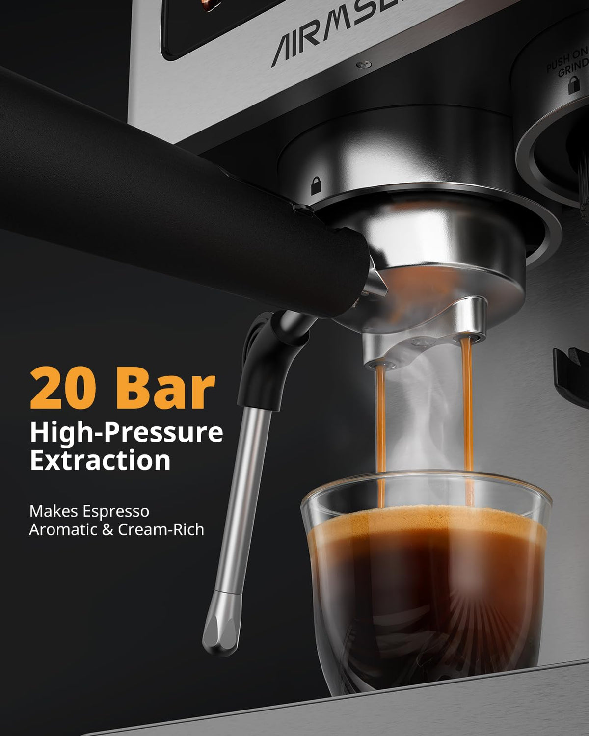 AIRMSEN Espresso Machines with Burr Grinder, 20 Bar, Milk Frother Steam Wand, Stainless Steel