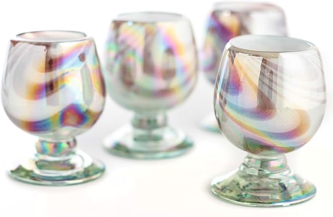 Authentic Mexican Tequila Hand Blown Shot Glasses - Set of 4-2 oz - Mini Glass Snifters - Heavy