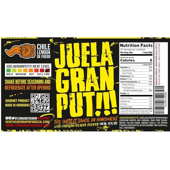 Hot Sauce | Chile Lengua de Fuego (Pack of 3, JuelaGranPut!) – 10/10 Heat Challenge Sauce, Insanely