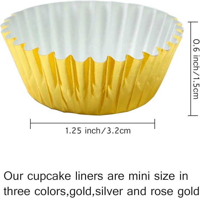 Elcoho 600 Pieces 1.25 Inch Mini Foil Metallic Cupcake Liners Muffin Paper Cases Baking Cups, Gold