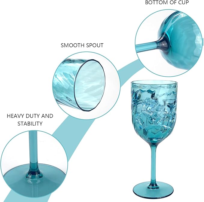 Yalin Set of 6 Unbreakable 12 oz Acrylic Plastic Wine and Water Tumbler Stackable Goblets.