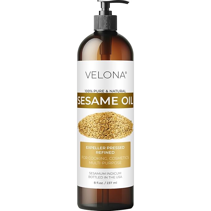 Sesame Seed Oil by Velona - 8 fl oz | 100% Pure and Natural Carrier Oil | Refined, Expeller Pressed