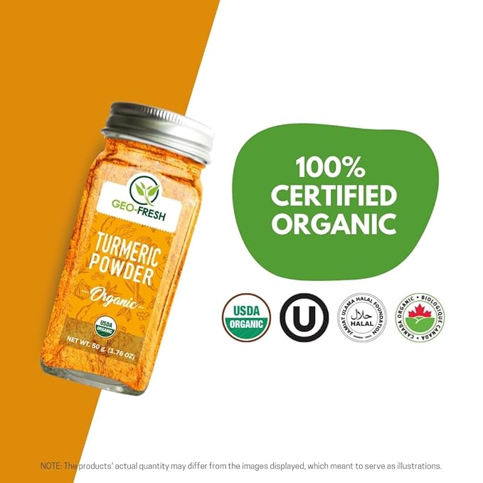 Geo-Fresh Organic Turmeric Powder, 1.76 oz ??Turmeric Powder Organic for Cooking ??USDA Certified