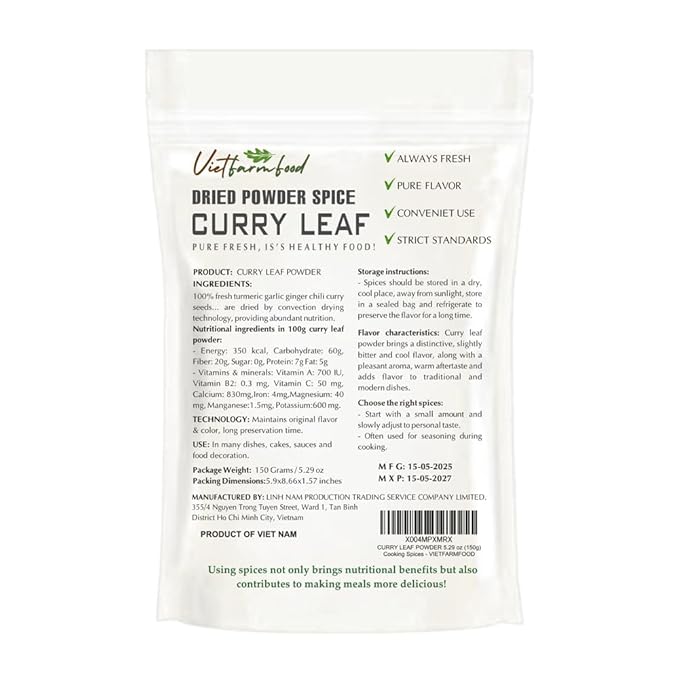 CURRY POWDER 5.29 Oz (150g) VIETFARMFOOD: Convection dried spices extract pure natural flavor.