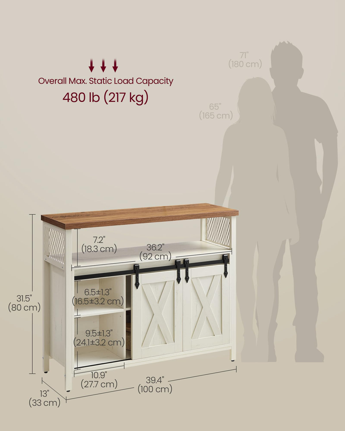 VASAGLE Buffet Cabinet, Coffee Bar Storage Cabinet, Sideboard with 2 Sliding Barn Doors, Adjustable