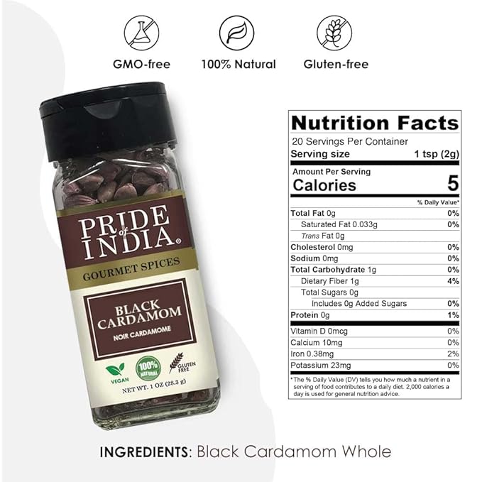 Pride of India – Black Cardamom Whole – Cardamom Pods – Firm & Smoky Flavor – Freshly Dried – Ideal