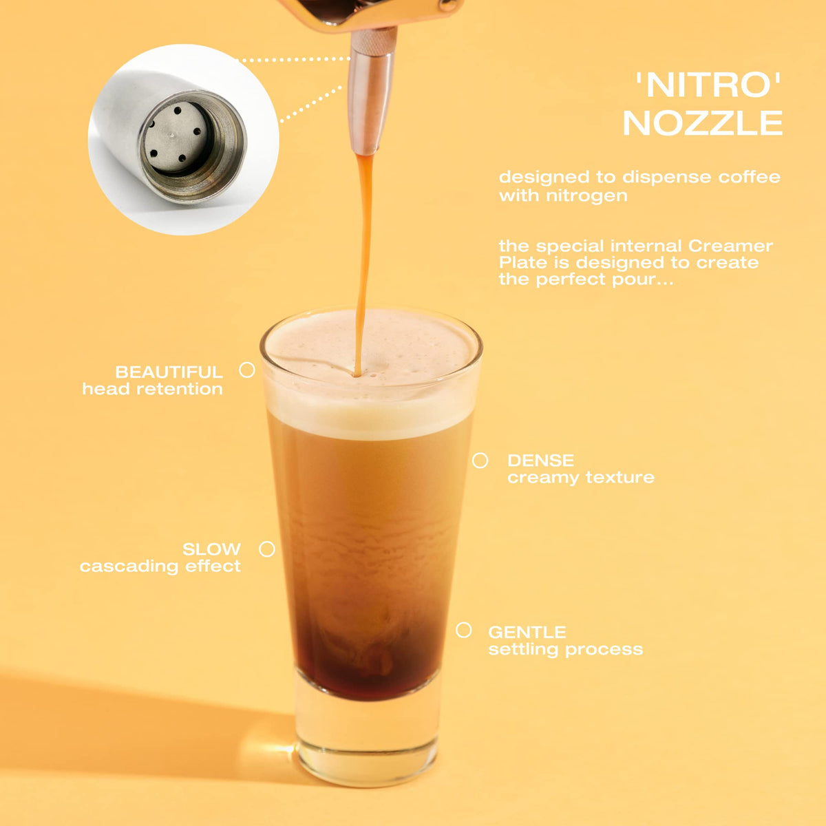 Nitro Cold Brew Maker, Nitro Diffuser Nozzle & Cold Brew Maker, 1-Pint/0.5L