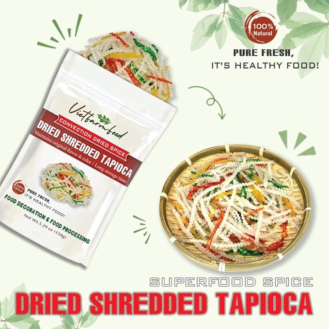 DRIED SHREDDED TAPIOCA 5.29 Oz (150g) VIETFARMFOOD: Natural pure, convection dried seasoning made