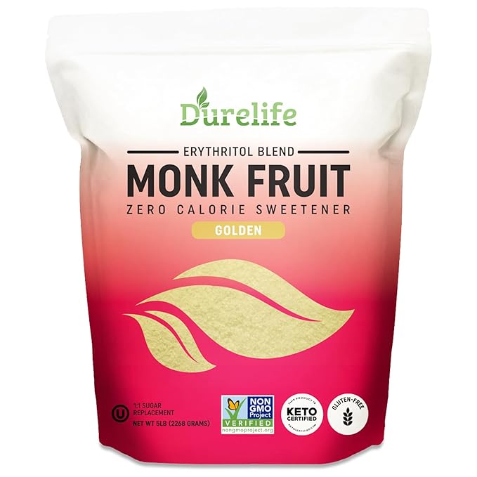 Durelife Golden Monk Fruit Sweetener, 1:1 Sugar Replacement, Keto Diet Friendly, Zero Calorie