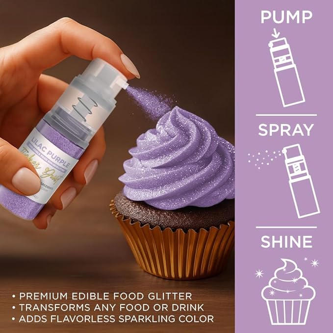 Bakell - Lilac Purple Tinker Dust (4g, 1x Mini Spray Pump) Edible Glitter for Food, Desserts, and