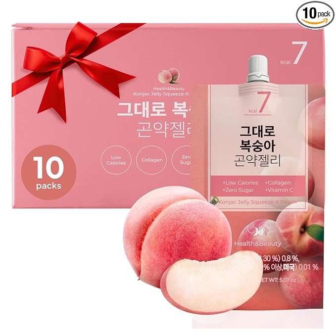 Korean Food Low Calories Squeeze Konjac Jelly, Peach Flavor, Fish Collagen, Vitamin, Zero Sugar