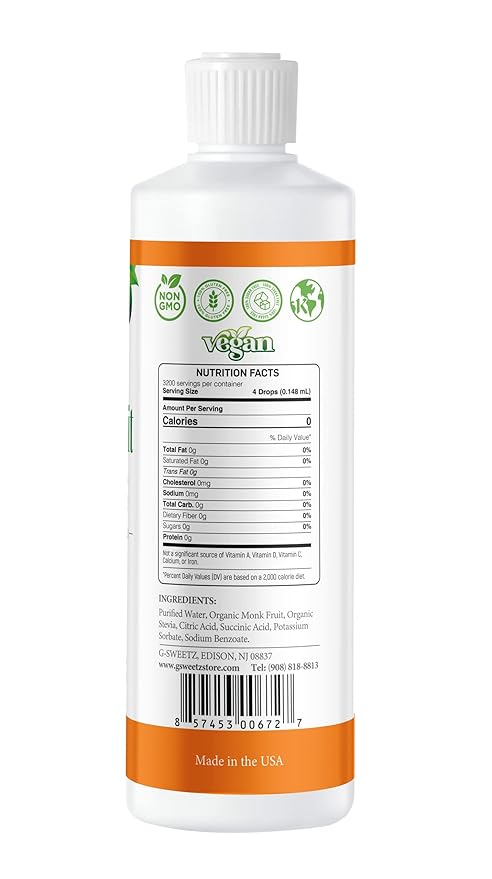 Monk Fruit & Stevia Liquid Sweetener Drops - Natural Sweeteners & Sugar Alternatives - Delicious