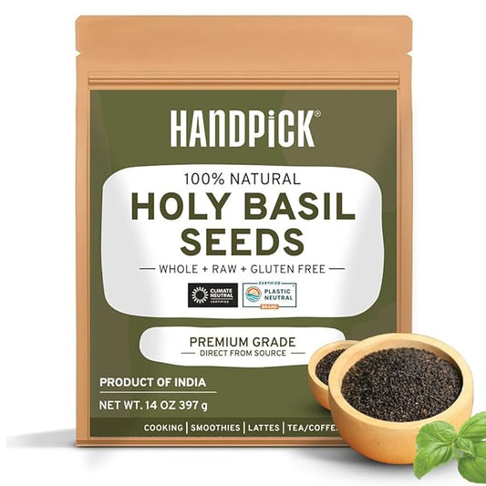 HANDPICK Holy Basil Seeds (397g/14oz) Gluten free, Raw Sabja, Tukmaria Seeds from India, Packed in