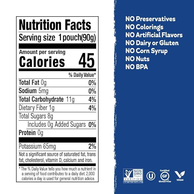 Buddy Fruits Snacks To Go Blueberry Unsweetened Applesauce 3.2oz Pouch (18pk)