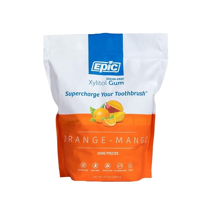Epic 100% Xylitol Orange Mango Chewing Gum - Sugar Free, Aspartame Free Dental Gum - Supports Oral