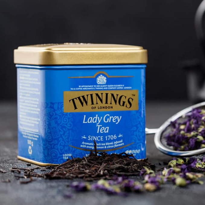 Twinings Lady Grey Loose Black Tea, 3.53 Ounce Tins (Pack of 1), Lemon & Orange Peel, Caffeinated