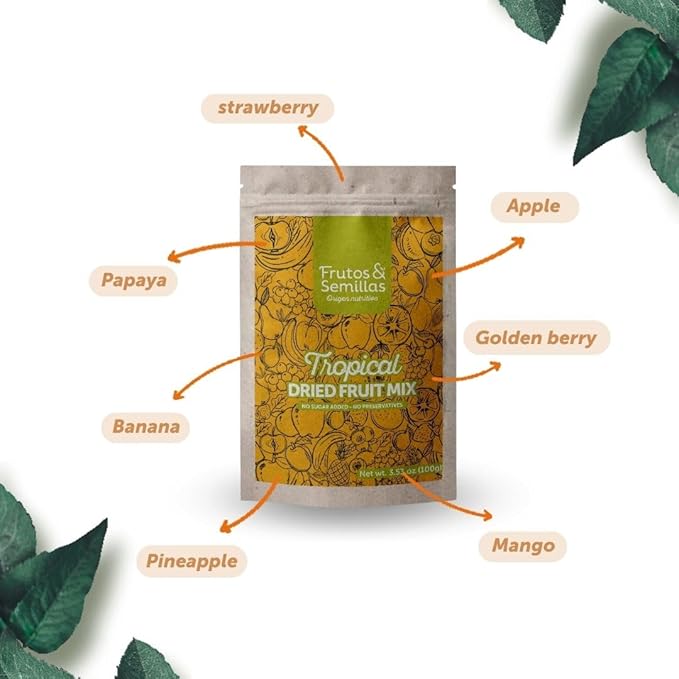 Frutos & Semillas Tropical Burst Dried Fruit Mix: Pineapple, Mango, Papaya, Strawberry & Banana