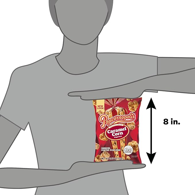 Popcornopolis 12 ct, 2.65 oz Case, Caramel Flavored Indulgent Popcorn