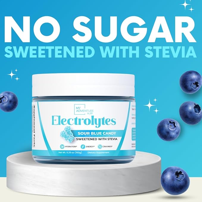 Zero Sugar - Sour Blue Candy Electrolytes Powder - Refreshing Hydration - Caffeine Free Energy