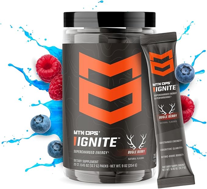 MTN OPS Ignite Trail Packs Energy Drink Powder, Gluten Free Nootropic Supplement Drink Mix, L