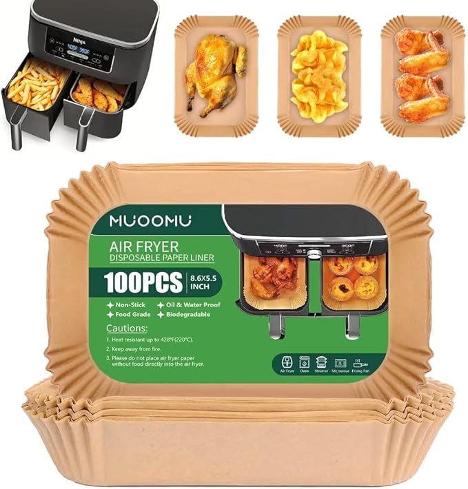 Air Fryer Disposable Paper Liners for Ninja Dual Airfryer Accessories, Non-Stick Parchment
