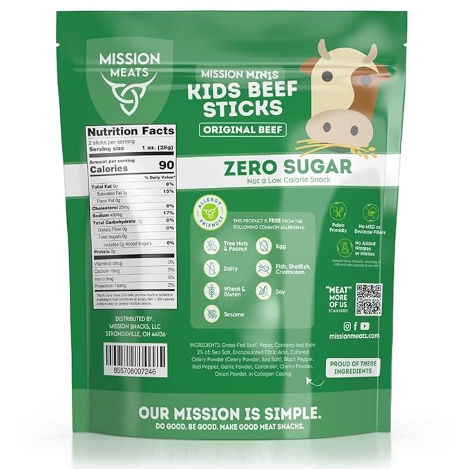 Mission Meats Kids Beef Sticks – 100% Grass Fed & Pasture Raised, Healthy Snacks for Kids and