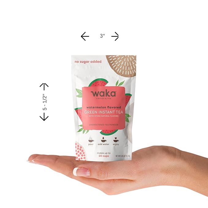 Waka Instant Green Tea Mix, Watermelon Flavored - 100% Tea Leaves, No Additives, Unsweetened