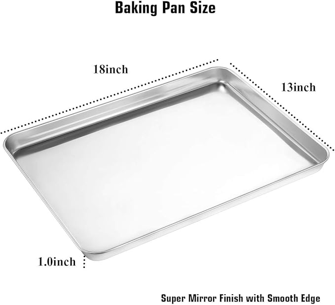 Baking Sheet Set of 2 - Stainless Steel Cookie Sheet Baking Pan, Size 18 x 13 x 1 inch, Non Toxic &
