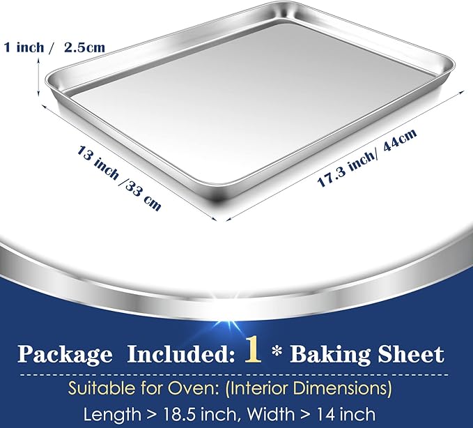 P&P CHEF 17.3 Inch Baking Cookie Sheet, Oven Pan Tray Stainless Steel Sheet Pan for Kitchen, Oven