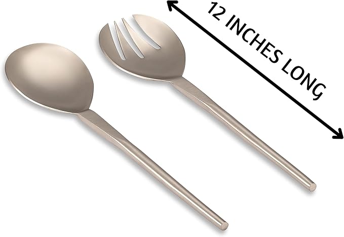 Folkulture Stainless Steel Kitchen Salad Servers or Salad Serving Utensils for Cooking, 12 Inch
