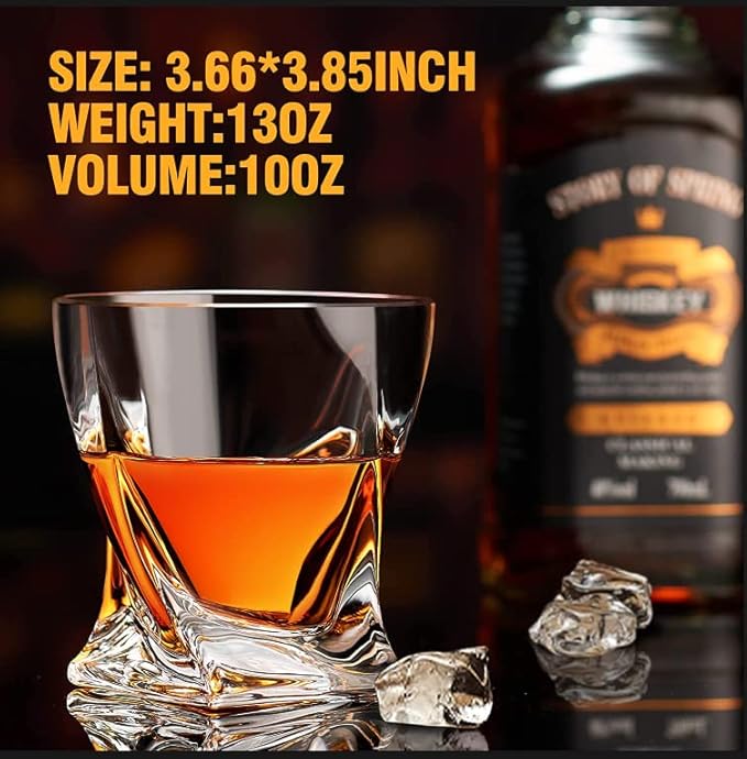 Old Fashioned Whiskey Glasses 10 OZ Rocks Glasses Set of 4, Gift Box - Barware For Bourbon, Scotch