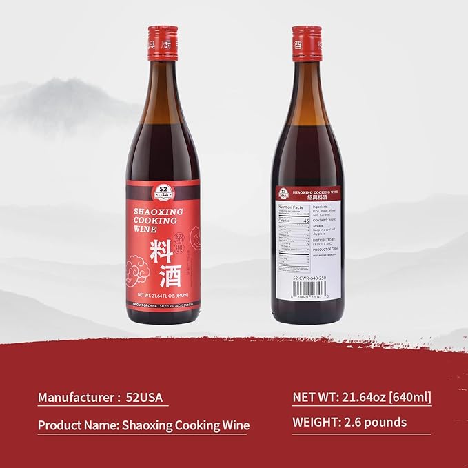 52USA Shaoxing Cooking Wine 21.64 Fl Oz, Missing Secret Ingredient Chinese Cooking Wine, Shaoxing