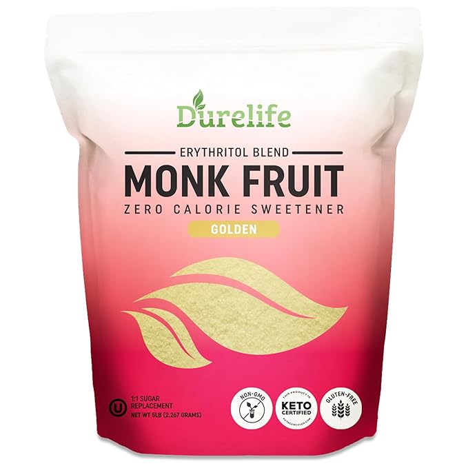 Durelife Golden Monk Fruit Sweetener, 1:1 Sugar Replacement, Keto Diet Friendly, Zero Calorie