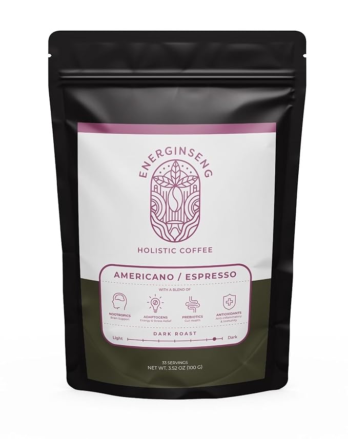Energinseng Mushroom Coffee - Artisanal Instant Americano Espresso with Nootropics, Adaptogens