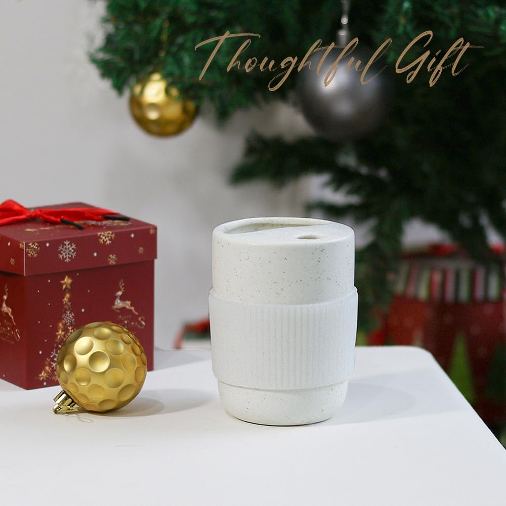Handmade Ceramic Travel Coffee To Go Tumbler with Half Lid, 17oz Unique Tea Coffee Cup with Sip-top