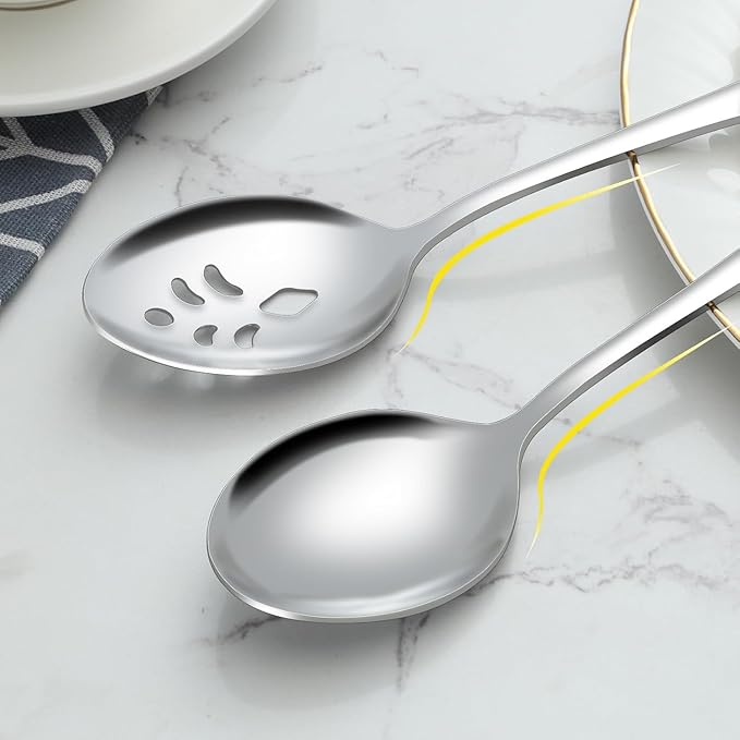 BEWOS 16-Piece Serving Spoons Set - Set of 8 Serving Spoons, Set of 8 Slotted Spoons, 9.1-Inch