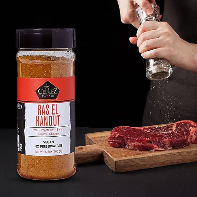 Cerez Pazari Ras El Hanout Meat Seasoning, Premium Grade Moroccan Meat Spice Blend, Natural &