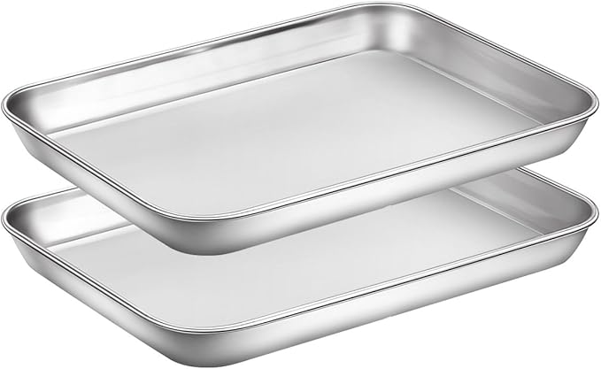 Baking Sheets Set of 2, HKJ Chef Cookie Sheets 2 Pieces Stainless Steel Baking Pans & Toaster Oven