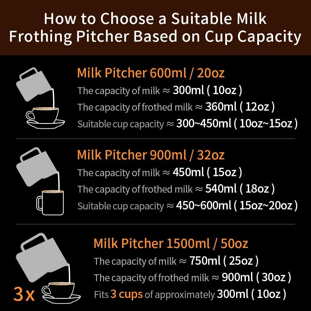watchget 12oz Milk Frothing Pitcher Stainless Steel Espresso Steaming Jug